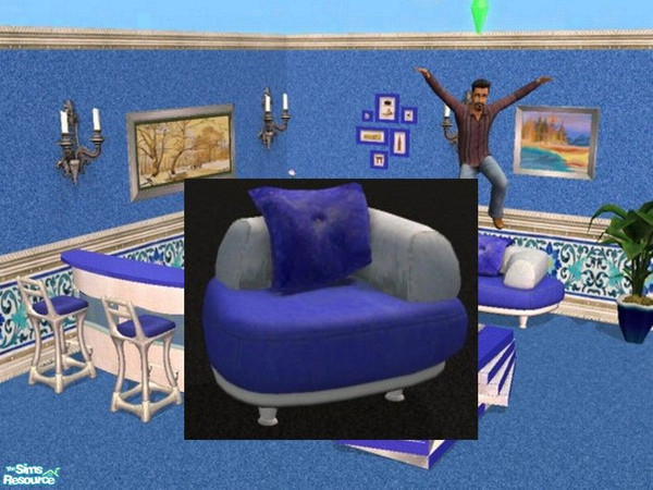 Sims 2 — Living room Chair - Bottom by LaLunaRossa72 — Blue fabric and white base.