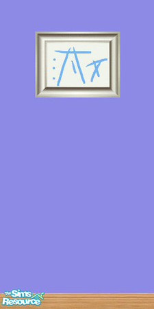 Sims 2 — Blue paint wall 1 by nessylove — The same blue wall but with a very simple picture and light wooden skirting