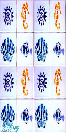 Sims 2 — Blue Fish Tile by tinkerroll21 — Blue and White Fish Tile Pattern.