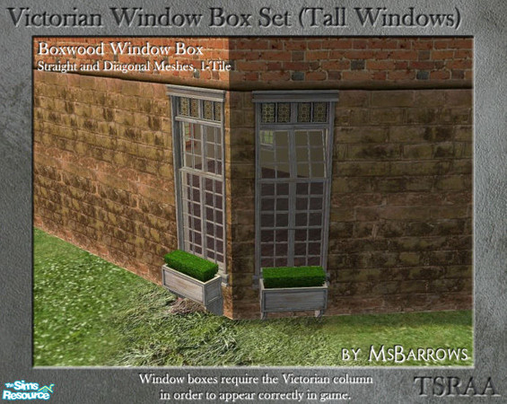 Sims 2 — Victorian Window Box - Boxwood 1-Tile (Diagonal) by MsBarrows — Window box for diagonal tall 1-tile windows,