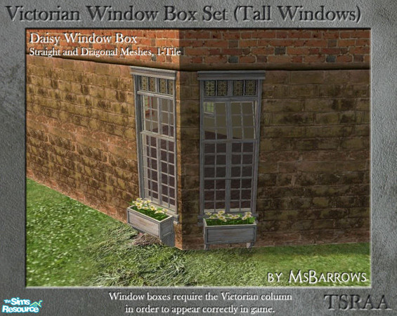 Sims 2 — Victorian Window Box - Daisy 1-Tile (Straight) by MsBarrows — Window box for straight tall 1-tile windows,