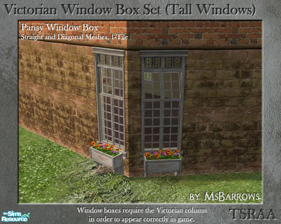 Sims 2 — Victorian Window Box - Pansy 1-Tile (Straight) by MsBarrows — Window box for straight tall 1-tile windows,
