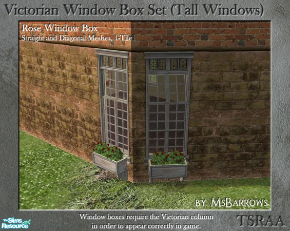 Sims 2 — Victorian Window Box - Rose 1-Tile (Straight) by MsBarrows — Window box for straight tall 1-tile windows,