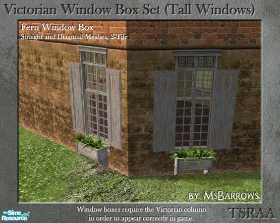 Sims 2 — Victorian Window Box - Fern 2-Tile (Straight) by MsBarrows — Window box for straight tall 2-tile windows,