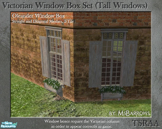 Sims 2 — Victorian Window Box - Oleander 2-Tile (Straight) by MsBarrows — Window box for straight tall 2-tile windows,