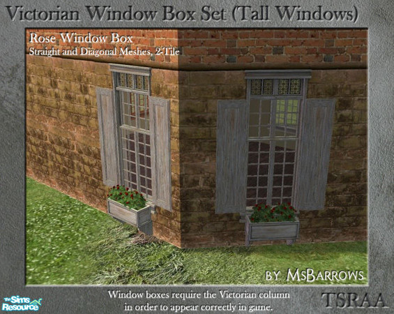 Sims 2 — Victorian Window Box - Rose 2-Tile (Diagonal) by MsBarrows — Window box for diagonal tall 2-tile windows,