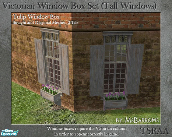 Sims 2 — Victorian Window Box - Tulips 2-Tile (Straight) by MsBarrows — Window box for straight tall 2-tile windows,