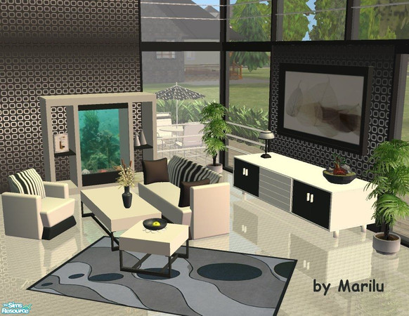 Sims 2 — Livingroom Carlos Black+White by marilu — Recolor from Livingroom Carlos
