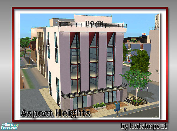 Sims 2 — Aspect Heights by hatshepsut — Modern commercial building. Use as a community lot or neighbourhood decoration. 