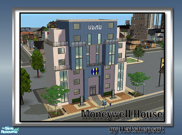 Sims 2 — Moneywell House by hatshepsut — Modern commercial building. Use as a community lot or neighbourhood decoration. 