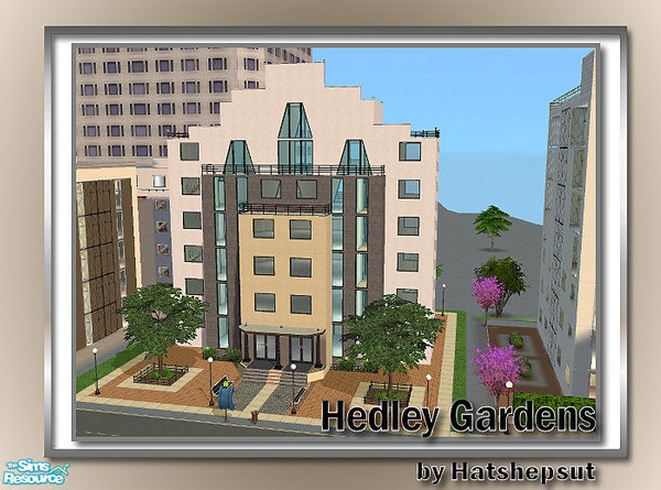 Sims 2 — Hedley Gardens by hatshepsut — Modern commercial building. Use as a community lot or neighbourhood decoration. 