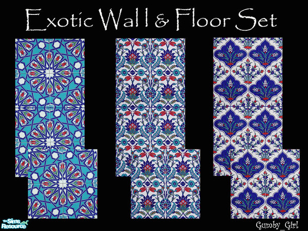 Sims 2 — Exotic Wall and Floor Tile Set by Gumby_Girl — Set of three Moroccan themed tiled walls with matching tiled