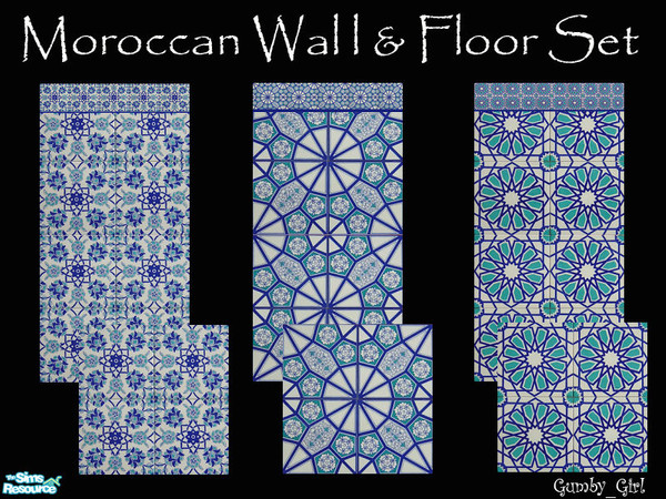 Sims 2 — Moroccan Wall and Floor Set by Gumby_Girl — Set of three Moroccan themed tiled walls with matching tiled floors.