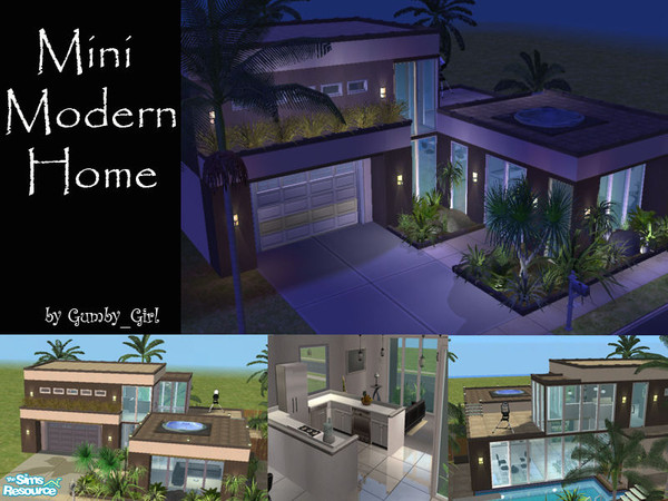Sims 2 — Modern Mini by Gumby_Girl — 1 bed, 1 bath urban home.Fences around tropical landscaped backyard with raised