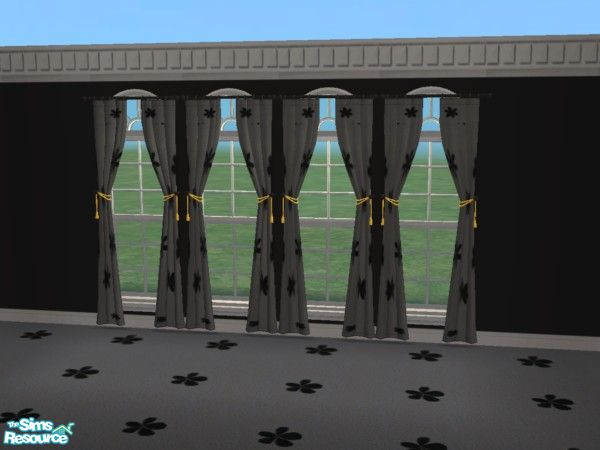 Sims 2 — Bold Black & Gray Flower Curtains by jigsawtooth — Perfect for your depressed teen girls! Recolor of Maxis