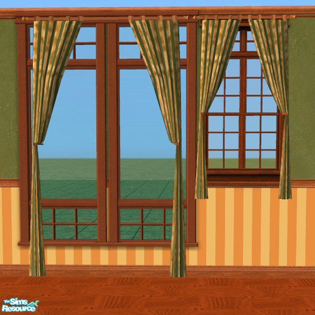 Sims 2 — Summer's End Curtains by Nikki041498 — Deep Olive Green and Gold stripes make these curtains a warm and inviting