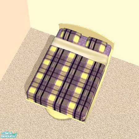 Sims 2 — Purple and Yellow Plaid Bedding by Outpost_Road — Part of the purple and yellow bedroom set.
