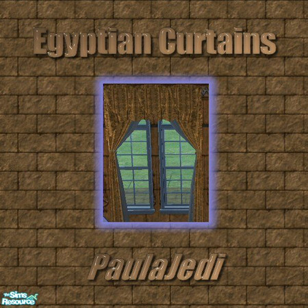 Sims 2 — Egyptian Curtains by paulajedi — Egyptian curtains with hieroglyphics. Part of the Egyptian Bedroom Set by