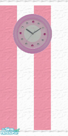 Sims 2 — Pink Striped Wall with Clock by SSilver — Part of my "Lil' Miss" Bedroom Set.