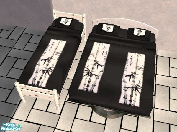 Sims 2 — Black & White bedding by Bitzybus — Bedding for both single and double beds in black and white with some