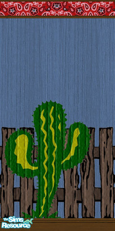 Sims 2 — Blue Panel with Mural Fencing and Cactus by dotcombuilder — Blue stained panel with painted mural fencing and