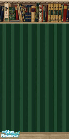 Sims 2 — Library Wall 1 by TSR Archive — Rich black and hunter striped wall accented with a masculine book border and