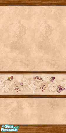 Sims 2 — Ivory Rose Wall 1 by TSR Archive — Beautiful faux finished walls with a textured Ivory rose border and dark wood