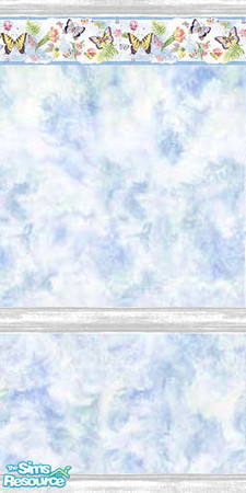 Sims 2 — Butterflies 2 by TSR Archive — Affordable blue sponged wall ($3) with a lively butterfly border and white washed