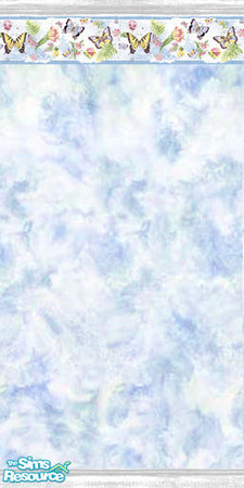 Sims 2 — Butterflies 1 by TSR Archive — Affordable blue sponged wall ($3) with a lively butterfly border and white washed