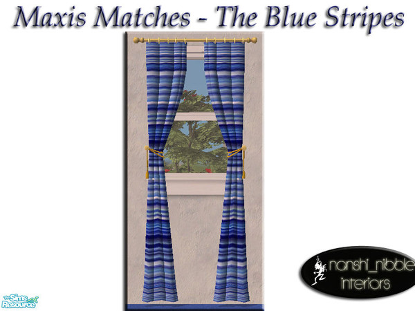 Sims 2 — The Blue Stripes - Curtains by TSR Archive — Blue striped curtains