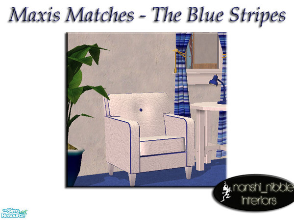 Sims 2 — The Blue Stripes - White Leather Chair by TSR Archive — White leather chair with blue trim.