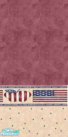 Sims 2 — Apple Pie Three by sbanana210 — Bergandy Wallpaper with American Flag Border and Sandy wallpaper at the bottem.
