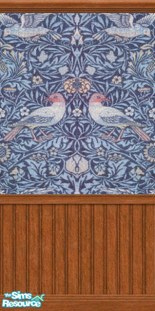 Sims 2 — Bird Wallpaper by XiaSims — Bird Wallpaper by William Morris with wood panel. Adapted for Sims2 by Xiasims.