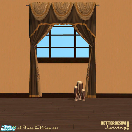 Sims 2 — Into Africa Bedroomset - Curtains by BetterbeSim — Draped curtains with African style print details. Created by