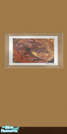 Sims 2 — Wall of Art Set, color Goldenrod with ab by BetterbeSim — Wall with abstract art under an acrylic cover. Use it