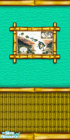 Sims 2 — Hawaiian Wall 2 by Nikki041498 — This wall features a bamboo framed print of a map of Hawaii. 