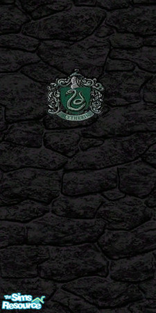 Sims 2 — Slytherin Dungeon Wall w/Crest by dollsalways — The Slytherin snake on the black stone alerts visitors that it