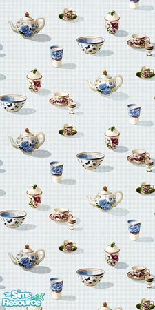 Sims 2 — Tea Cups and Tea Pots by MidnightRose — This wallpaper is covered with tiny tea pots and tea cups.