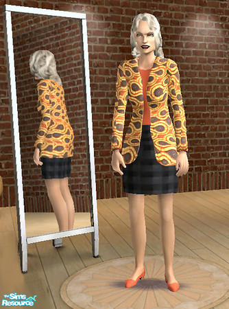Sims 2 — Batik Jacket by Phadrae — A nice leisurly batik jacket, worn with a rust colored shirt and a black skirt. 
