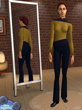 Sims 2 — Star Trek TNG Female Uniform (Gold) by Jahlaundromat — Gold Uniform from Star Trek: The Next Generation