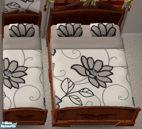 Sims 2 — Bold Taupe Flower Bedding by jigsawtooth — Comfy Bedding in a modern taupe flower print. Has walls, floor and