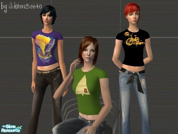 Sims 2 — Request Set 1 for Women by ILikeMusic640 — Includes the Postal Service, Metro Station, and Flobots shirts.
