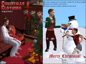 Sims 2 — Christmas Clothing Superset by BunnyTSR — Four sets of Christmas clothing in one handy superset: festive pyjamas