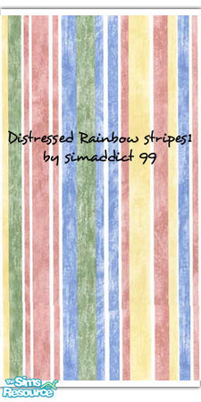 Sims 2 — Distressed Rainbow Stripes1 by TSR Archive — Distressed wallpaper with a rianbow stripes pattern and white wood