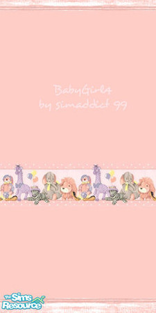 Sims 2 — Baby Girl 4 by TSR Archive — Pink wallpaper with pink-washed wood trim and an adorable stuffy border.