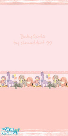 Sims 2 — Baby Girl 2 by TSR Archive — Two tone pink wallpaper with pink-washed wood trim and an adorable stuffy border.