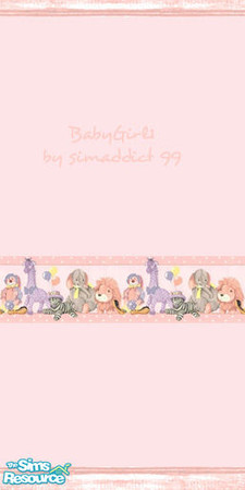 Sims 2 — Baby Gril 1 by TSR Archive — Baby pink wallpaper with a pink-washed wood trim and an adorable stuffy border.
