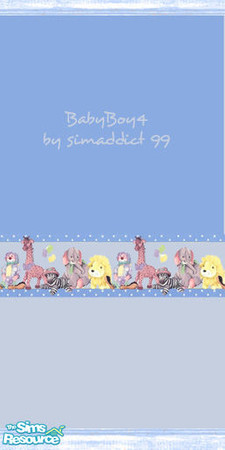 Sims 2 — Baby Boy 4 by TSR Archive — Blue wallpaper with blue-washed wood trim and an adorable stuffy border.
