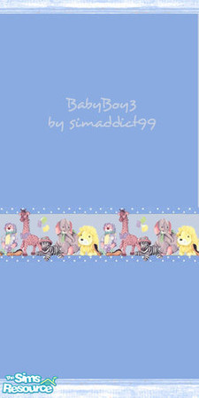 Sims 2 — Baby Boy 3 by TSR Archive — Two tone blue wallpaper with blue-washed wood trim and adorable stuffy boder.