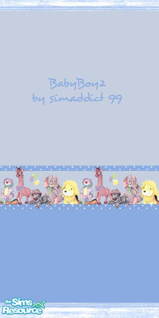 Sims 2 — Baby Boy 2 by TSR Archive — Two tone blue wallpaper with a blue-washed wood trim and addorable stuffy border.